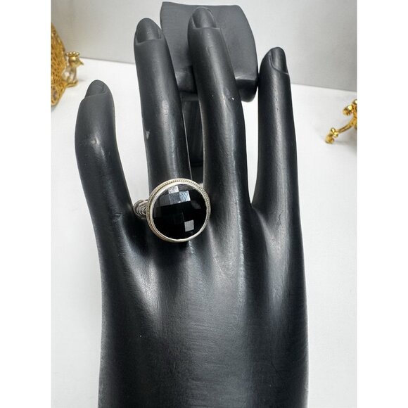 EFFY Luxury 925 Sterling Silver & 14K Gold Black Onyx Ring Sz 8.75 Ornate Signed - Picture 2 of 16